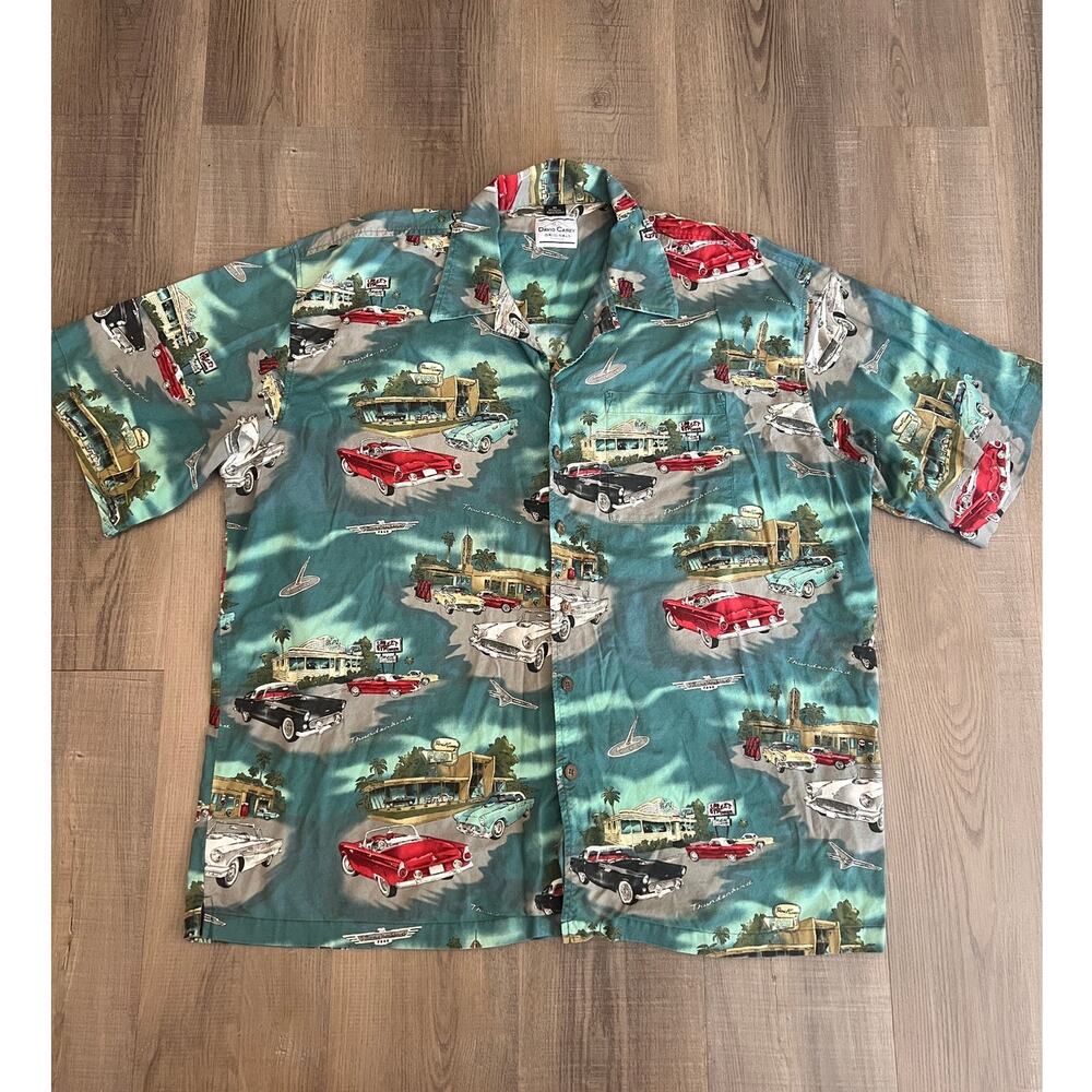 Vtg David Carey Classic Ford Thunderbird Diner Hawaiian Shirt